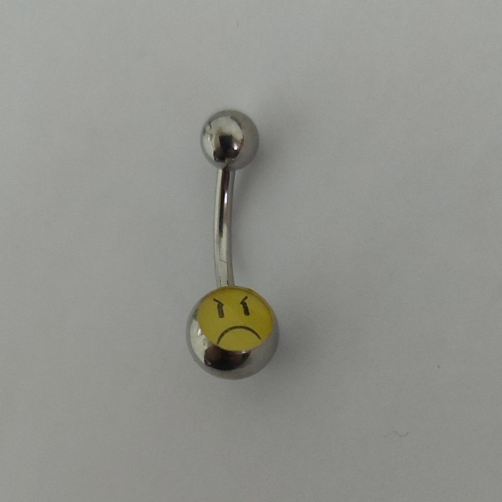 Silver Belly Ring with Yellow Emoji Charm
